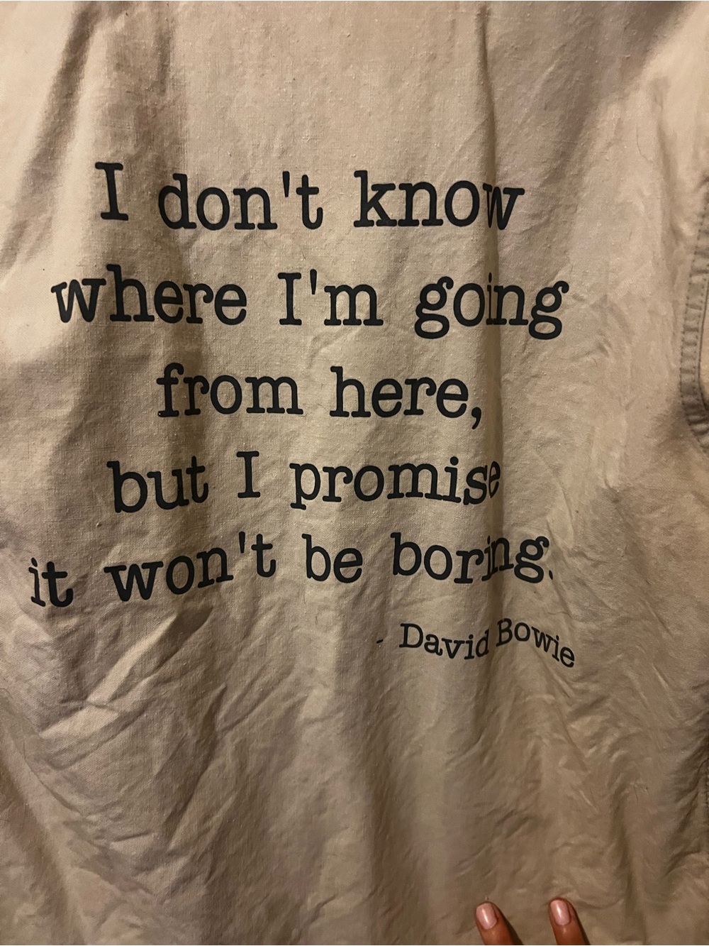 Lightweight Beige Men's Shirt Jacket with Black Quote Print